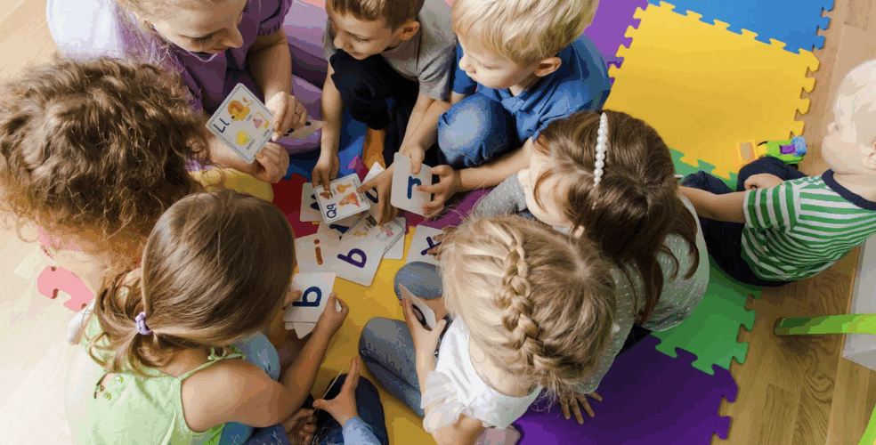 Kids at a daycare on the ground