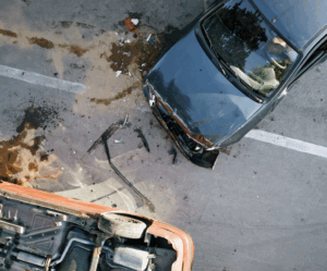 car accident. one smashed and the other is upside down