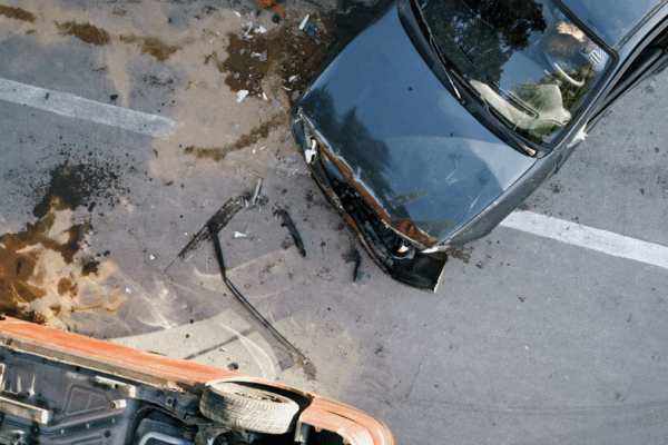 car accident. one smashed and the other is upside down