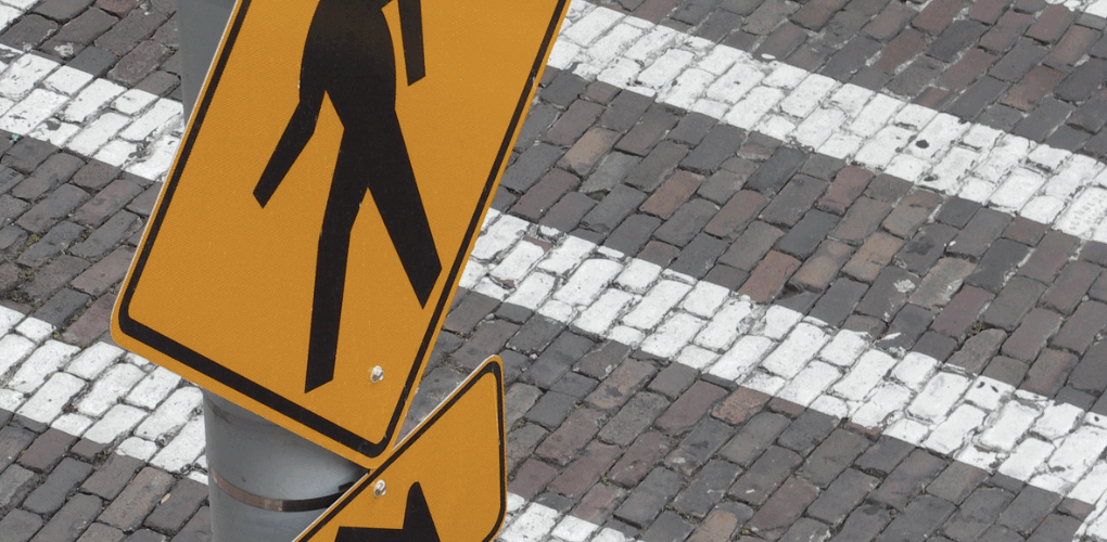Pedestrian sign and crosswalk
