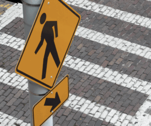 Pedestrian sign and crosswalk