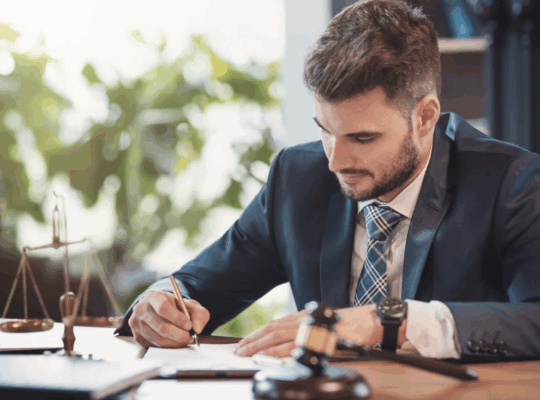 male lawyer going over a case