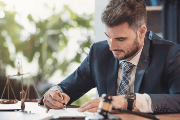 male lawyer going over a case